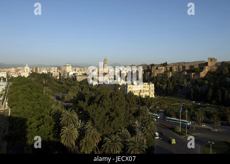 Blick auf Malaga, Spanien und den Botanischen Garten, Stockfoto