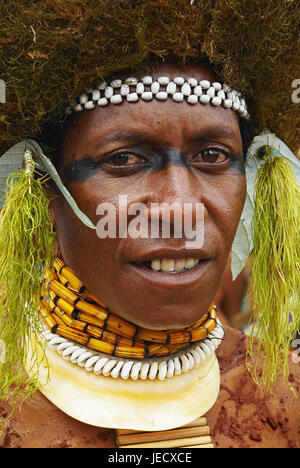 Papua Neu Guinea, Mitglied der Huli Sorte, Porträt, Stockfoto