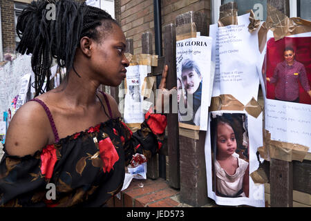 Dami ging mit in die Schule und kannte viele von diesen fehlt/Toten in das Feuer, das der 24-geschossige Grenfell Tower in North Kensington, London am 14. Juni 2017 zerstört.  Der Tod offiziell bei 75-Maut aber wird ohne Zweifel auf drei Zahlen steigen. Stockfoto