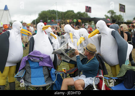 Glastonbury, UK. 24. Juni 2017. Festivalbesucher verkleidet am 2. Tag (Samstag) von 2017 Glastonbury Festival würdig Farm in Somerset. Foto: Samstag, 24. Juni 2017. Bildnachweis: Roger Garfield/Alamy Live-Nachrichten Stockfoto