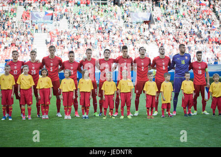 TYCHY, Polen - 21. Juni 2017: UEFA-U21-Europameisterschaft match Gruppe C zwischen Tschechien - Italien 3:1. Team der Tschechischen Republik während eines Stockfoto