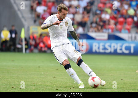 TYCHY, Polen - 21. Juni 2017: UEFA-U21-Europameisterschaft match Gruppe C zwischen Tschechien - Italien 3:1. In Aktion Federico Bernardeschi. Stockfoto