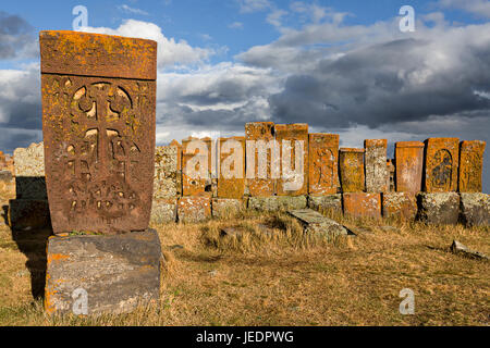 Historischer Friedhof Noratus in Armenien. Stockfoto