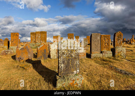 Historischer Friedhof Noratus in Armenien. Stockfoto