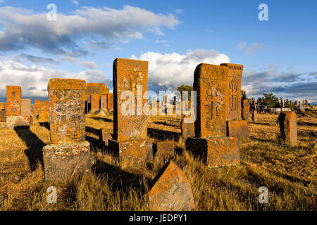 Historischer Friedhof Noratus in Armenien. Stockfoto