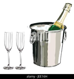 Sektkühler und Gläser - Vektor-illustration Stock Vektor