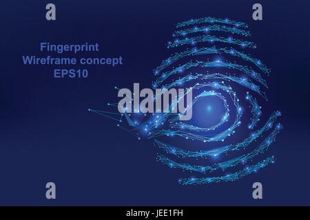 Abstrakte digitale Fingerabdruck mit Punkten, Linien und Formen in der Form Vektor Wireframe Konzept, Technologie Stock Vektor