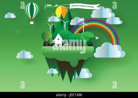 Eco-grüne Landschaft, flaches Design, Vektor, illustrator Stock Vektor