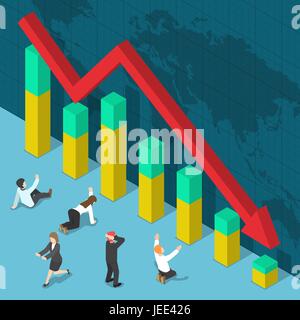 Geschäftsmann schockiert wenn Business Grafik Falling Down, Unternehmenskrise und Insolvenz-Konzept Stock Vektor