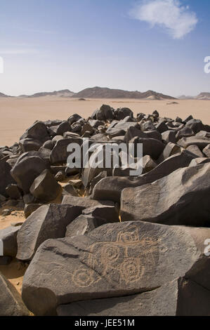 Galle-Gravuren in der Tadrat Wüste mit Tasset, Algerien, Afrika, Stockfoto