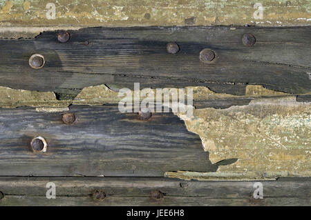 Holzwand, alte, verwitterte, Nägel, Nahaufnahme, Stockfoto