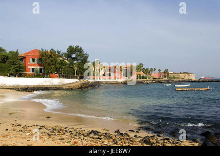 Meer, Strand, lokale Ansicht, Uferpromenade, Hafen, Festung, Insel Goree, Senegal, Stockfoto