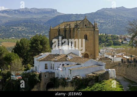 Blick auf die Stadt, Iglesia del Espiritu Santo, Ronda, Andalusien, Spanien, Stockfoto