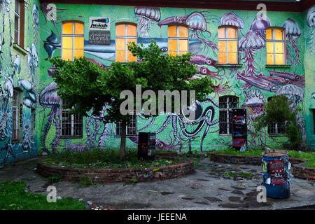 Unterwasser Graffiti Studio an Metelkova Stadt autonome Kulturzentrum hocken ehemalige Jugoslawische Volksarmee militärische Kasernen in Ljubljana Slowenien Stockfoto