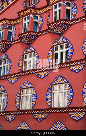 Detail der hellen Fassade Genossenschaft Business Bank namens Vurnik House Architekt Ivan Vurnik gemalt von Frau Helena Ljubljana Slowenien Stockfoto