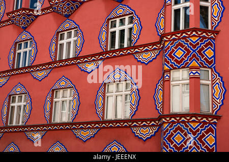 Detail der hellen Fassade Genossenschaft Business Bank namens Vurnik House Architekt Ivan Vurnik gemalt von Frau Helena Ljubljana Slowenien Stockfoto