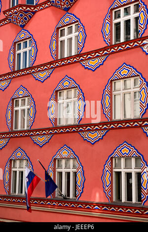 Bunte Fassade Vurnik House oder Genossenschaft Bank Geschäftshaus von Ivan Vurnik 1921 von Frau Helena in Ljubljana Slowenien Stockfoto