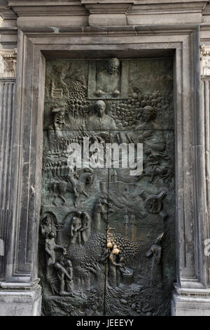 Bronze-Relief slowenischen Tür der slowenischen Geschichte an der vorderen Westseite der St.-Nikolaus-Kirche Ljubljana Kathedrale Ljubljana Slowenien Stockfoto