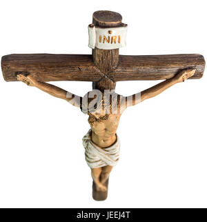 Nahaufnahme von Jesus am Kreuz gekreuzigt. Dieses Bild zeigt das Kreuz Tauchen von oben Stockfoto