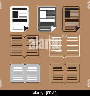 Vektor-Buch und Papier-Text-Icons festlegen Hintergrund Stock Vektor