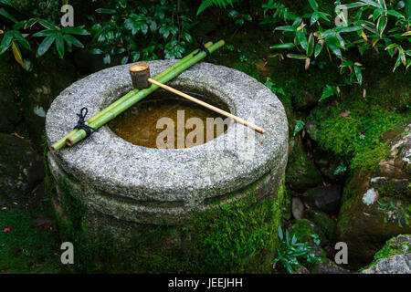 Wasser Wagen auf einem steinernen Becken auf Koto-in Tempel in Kyoto, Japan Stockfoto