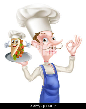 Ein Beispiel für ein Cartoon Chef perfekt Kebab-Maskottchen Stockfoto