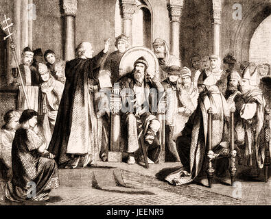 Karl der große und der Schwur der Läuterung der heilige Papst Leo III, vorgeworfen, Ehebruch und Meineid, Rom, am 23 Dezember 800 Stockfoto