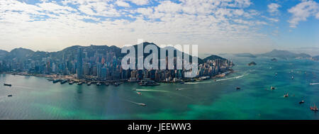 Horizontale aerial Panorama Stadtbild von Hong Kong, China. Stockfoto