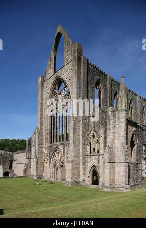 Tintern Abbey, Monmouthshire, Westfassade der Stiftskirche von Süd-West Stockfoto