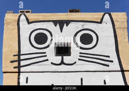 Kopf einer Katze, gemalt auf Haus Wand, Graffiti, St. Elmo Bay, Valletta, Malta Stockfoto