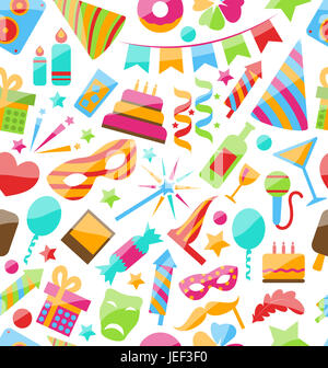 Abbildung festliche Seamless Wallpaper mit Karneval und Party bunte Symbole und Objekte- Stockfoto