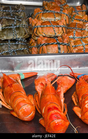 Marktstand mit Hummer und Krabben in Shanghai, Asien, China, Marktstand Mit Hummer Und Krabben in Shanghai, Asien Stockfoto