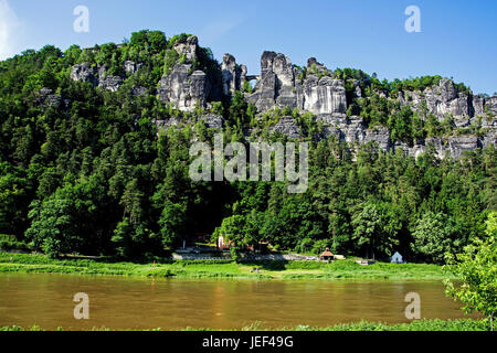 Die Bastei, Elbsandsteingebirge, Sächsische Schweiz, Sachsen,, sterben Bastei, Saechsische Schweiz, Sachsen, Stockfoto