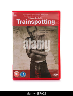 SWINDON, UK - 24. Juni 2017: Trainspotting DVD von Danny Boyle, Kult-Film von 1996 Stockfoto