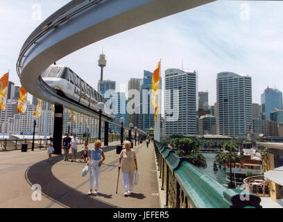 MONORAIL am Darling Harbour in Sydney City Mitte 2004 Stockfoto