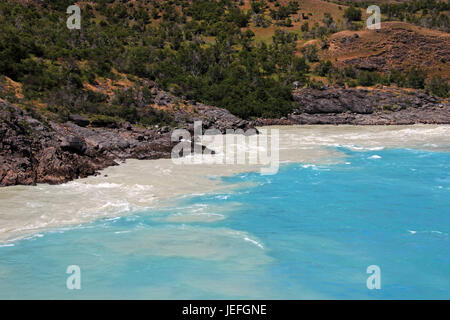 Zusammenfluss von Río Baker und Neff River, Chile Stockfoto