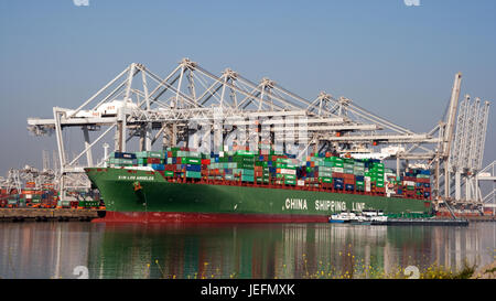 ROTTERDAM, Niederlande - 1. Oktober 2011: Container-Schiff vertäut am ECT Container-terminal im Hafen von Rotterdam. Stockfoto