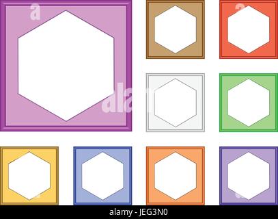 farbenfrohe moderne Stil der quadratischen Rahmen mit Sechseck im Inneren sammeln Bild, Galerie, 3d Vektor Stock Vektor