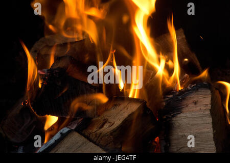 Bild von einem Lagerfeuer in der Nacht, mit Hickory-Protokolle brennen Stockfoto