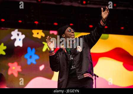 Glastonbury, Somerset, UK. 24. Juni 2017. Die Lawinen führen live auf der Bühne West vulkanishcer am Samstagabend beim Glastonbury Music Festival. Bildnachweis: Francesca Moore/Alamy Live-Nachrichten Stockfoto