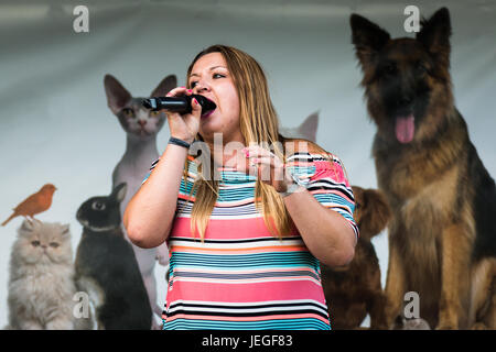 South Derbyshire, UK. 24. Juni 2017. April Davies Solo-Sänger auf dem Festival of Leisure South Derbyshire Credit: Chris Wände/Alamy Live-Nachrichten Stockfoto