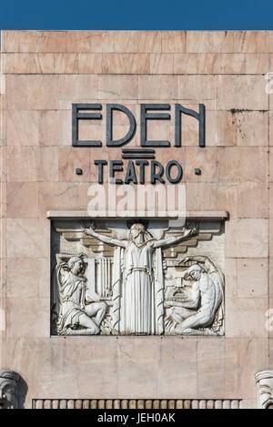 Art-Deco-Fassade des Hotel Theatro Eden, ehemaligen Kino, Lissabon, Portugal Stockfoto