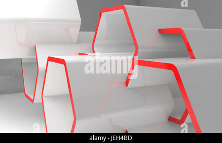Hhoneycombs Struktur mit roten Abschnitte. Computergrafiken, abstrakten Hintergrund nützlich wie ein Hintergrundbild. 3D illustration Stockfoto