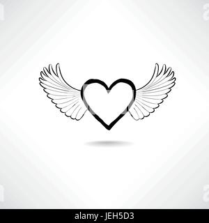 Verlorene Liebe. Liebe Herz mit Flügeln. Valentinstag Symbol Stock Vektor