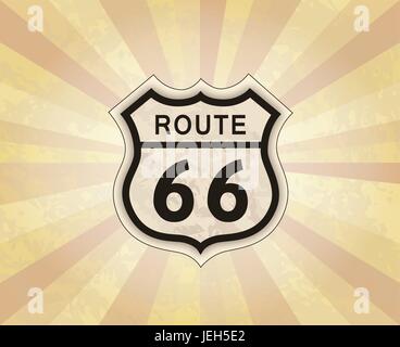 Route 66 Schild. American Road Symbol. Reise usa retro Hintergrund. Stock Vektor