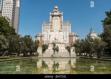 Plaza de Espana, Statue von Don Quijote und Miguel de Cervantes; Madrid, Spanien Stockfoto