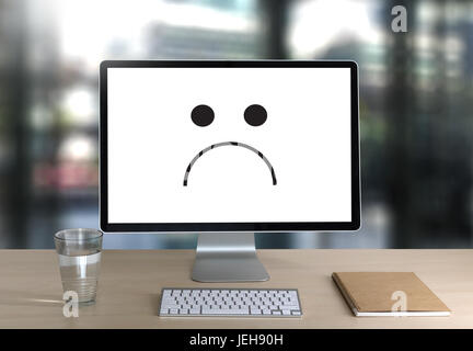 Depressive Gefühle Konzept, Smiley Gesicht Emoticon gedruckt. Stockfoto
