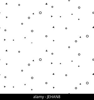 Weiße Musterdesign kleine geometrische Zeichen. Unauffällig dünne Kreise und Dreiecke Webseite monochrome Hintergrundmuster. Stock Vektor