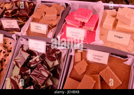 Auswahl von zu Hause gemacht Displaid in einem Land Fayre in Grundnahrungsmittel in Kent uk Juni 2017 fudge Stockfoto