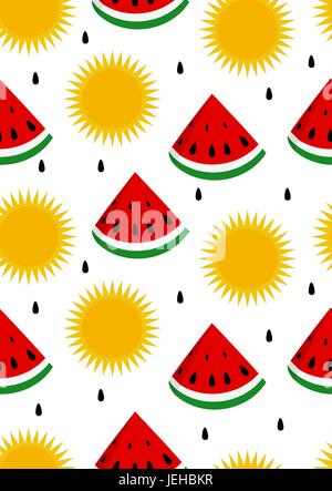 Wassermelone und Sonne nahtlose Hintergrund Stock Vektor